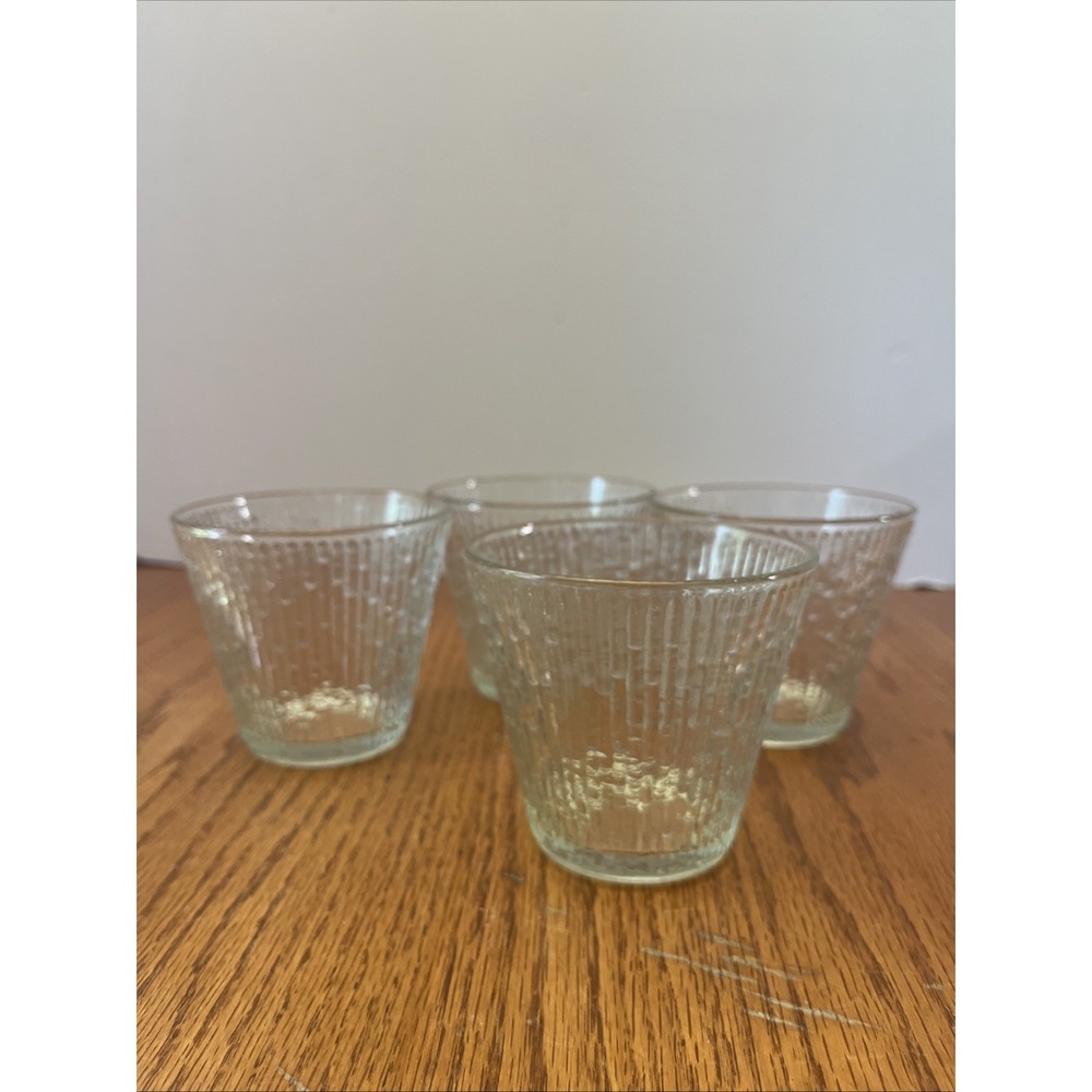 Vtg MCM Jeanette FINLANDIA Tree Bark Ice Clear Old Fashioned Whiskey Glasses - 4